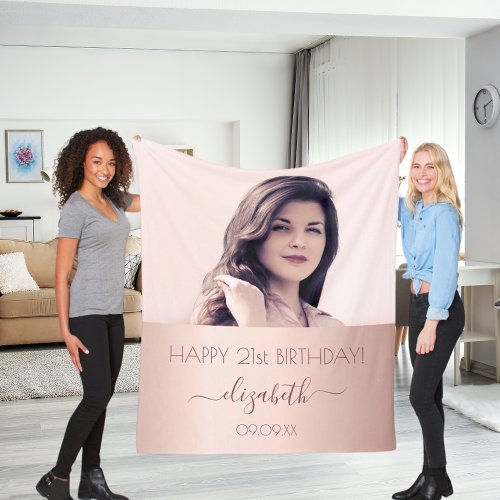 Birthday custom photo rose gold pink female fleece blanket