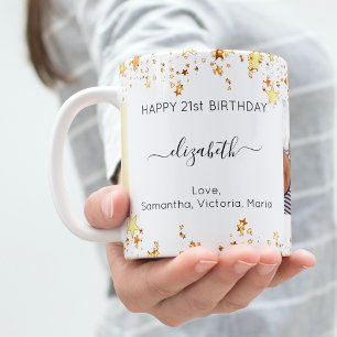 Birthday custom photo white gold best friends coffee mug