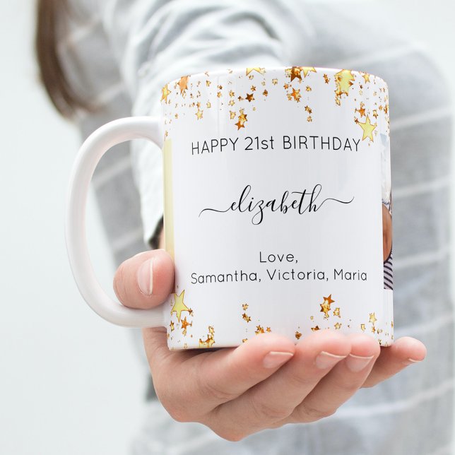 Birthday custom photo white gold best friends coffee mug (Creator Uploaded)