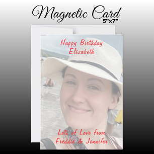 Birthday custom red text photo magnetic card