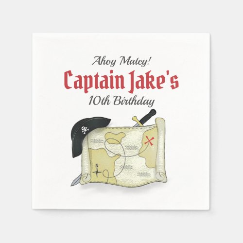 Birthday Custom Typography Whimsical Pirate Map Napkins