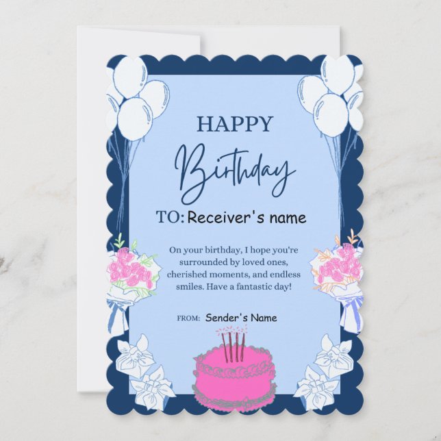Birthday Customizable Digital Cake Holiday Card (Front)