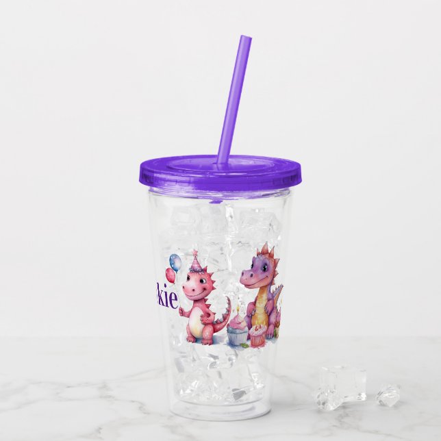 Birthday Customize Dinosaurs  Acrylic Tumbler (Back Ice)