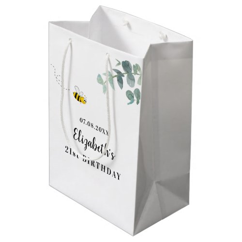 Birthday cute bee monogram eucalyptus greenery medium gift bag