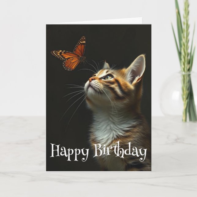 Birthday Cute Cat Butterfly For All Card (Front)