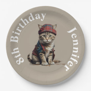 birthday cute cat in scottish disguise paper plates
