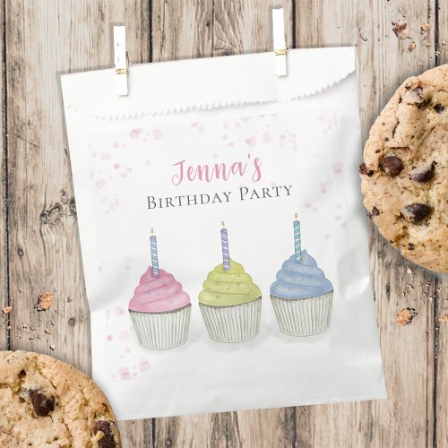 Birthday Cute Colorful Watercolor Pastel Cupcakes Favor Bag