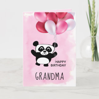 Birthday Cute Panda Pink Balloon Bouquet Card