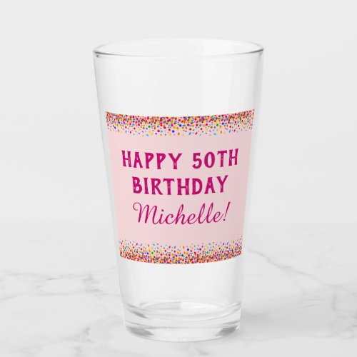 Birthday Cute Pink Colorful Confetti Pint Glass