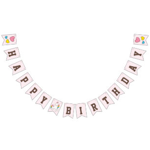 Birthday. Cute Unicorn with Cute Hearts. Add Name. Bunting Flags