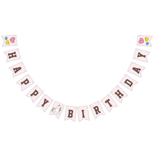 Birthday Cute Unicorn with Cute Hearts Add Name Bunting Flags