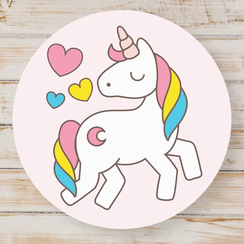 Birthday Cute Unicorn with Cute Hearts Classic Round Sticker