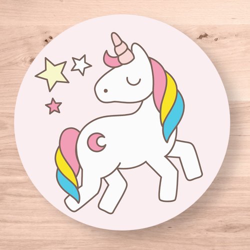 Birthday Cute Unicorn with Cute Stars Classic Round Sticker