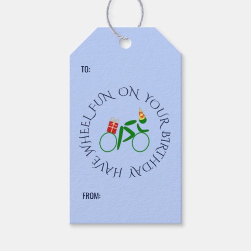 Birthday cyclist custom text blue gift tags