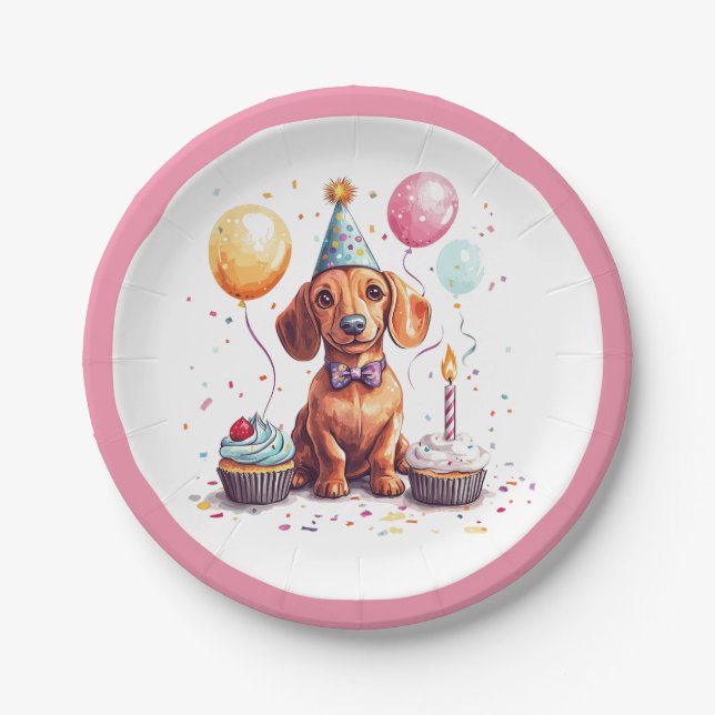 Birthday Dachshund Dogs Paper Plates (Front)