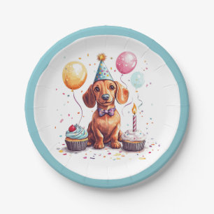 Birthday Dachshund Dogs Paper Plates
