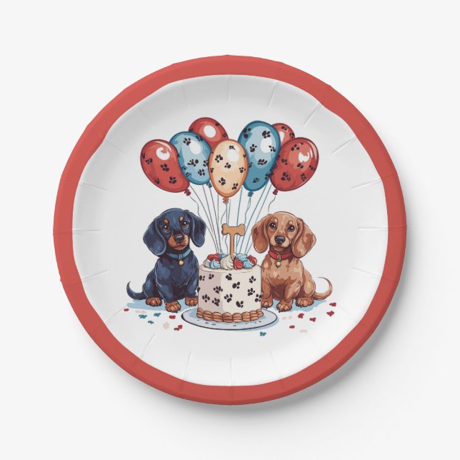 Birthday Dachshund Dogs Paper Plates (Front)