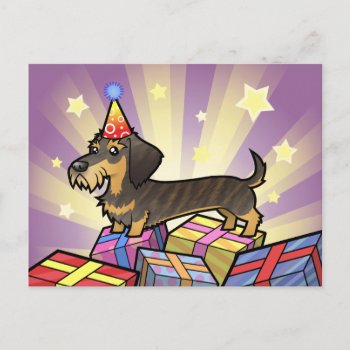 Birthday Dachshund (wirehair) Postcard by CartoonizeMyPet at Zazzle