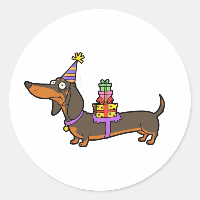 Birthday Dachshund with Gifts Classic Round Sticker (Front)