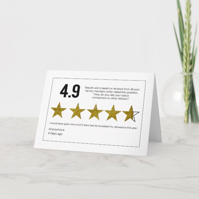 Birthday, Dad, 4.9 Review Rating From Family, Star Card (Front)