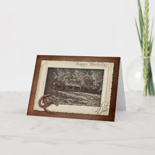 BIRTHDAY - DAD - VINTAGE LAKE SCENE CARD