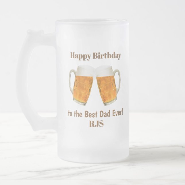 Birthday Dad World's Best Ever Monogram Frosted Glass Beer Mug (Left)