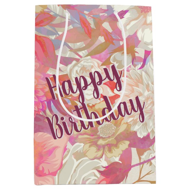 Birthday Dahlia and Rose Design Medium Gift Bag (Front)