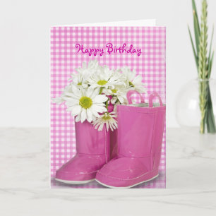 birthday daisies in pink boots card
