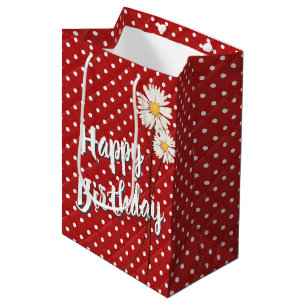 Birthday Daisies On Polka Dots Medium Gift Bag