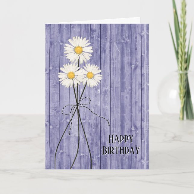 Birthday Daisies On Purple Wood Card (Front)