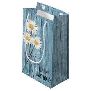 Birthday Daisies On Purple Wood Small Gift Bag