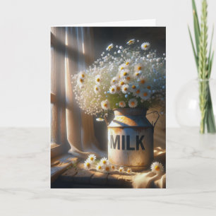Birthday Daisy Bouquet in Old Milk Can Card