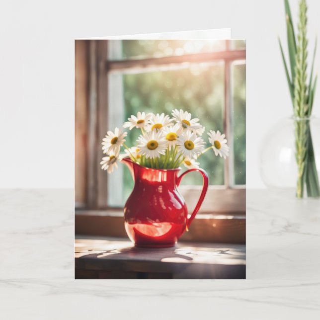 Birthday Daisy Bouquet In Red Pitcher Card (Front)