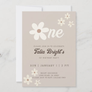 Birthday Daisy Natural Boho Retro Vibes Invitation