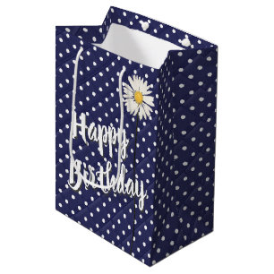 Birthday Daisy On Polka Dots Medium Gift Bag