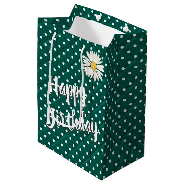 Birthday Daisy On Polka Dots Medium Gift Bag (Front Angled)