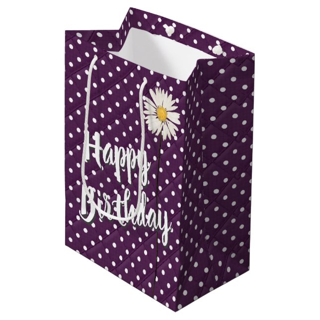 Birthday Daisy On Polka Dots Medium Gift Bag (Front Angled)
