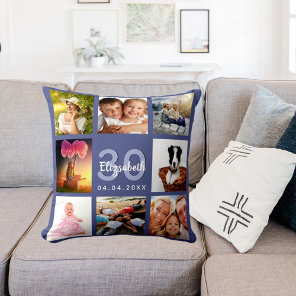 Birthday dark blue photo collage woman throw pillow