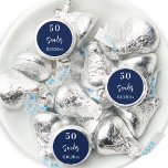 Birthday dark blue white script minimalist hershey®'s kisses®<br><div class="desc">For a 50th (or any age) birthday party.  A dark blue background. Add your name,  age,  date. The name is written with a modern hand lettered style script.  White text.</div>