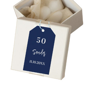 Birthday dark blue white script thank you gift tags