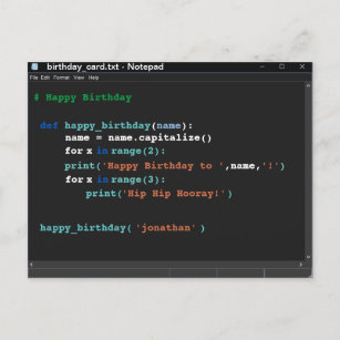 Birthday Dark Mode Notepad Computer Programmer Postcard