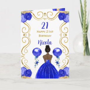 Birthday Dark Skin Princess Blue Happy Birthday Card