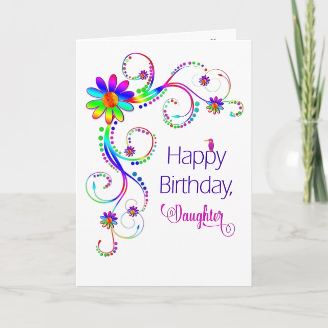 Birthday, Daughter,  Abstract Floral-Vivid Colors Card (Front)