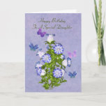 Birthday, Daughter, Butterflies and Bell Flowers Card<br><div class="desc">Customize this anniversary greeting card for a daughter by using the provided text templates on the cover and inside to change or delete the wording. Four colorful butterflies in hues of blue, purple, and pink, hover around a bouquet of purple and white bell shaped flowers. The background is a mingled...</div>