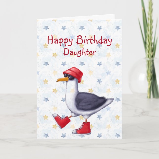 Birthday Daughter Fun Cute Seagull Bird Card (Front)