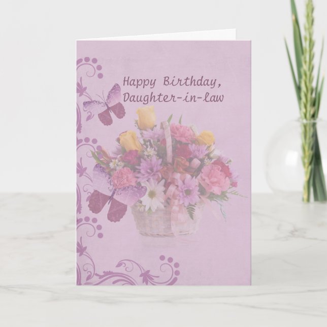 Birthday, Daughter-in-law, Basket of Flowers Card (Front)