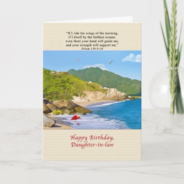 Birthday, Daughter-in-law, Beach, Hills, Birds Card (Front)