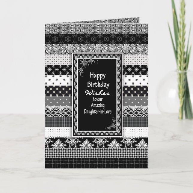 Birthday, Daughter-in-Law, Black/White Layers Card (Front)