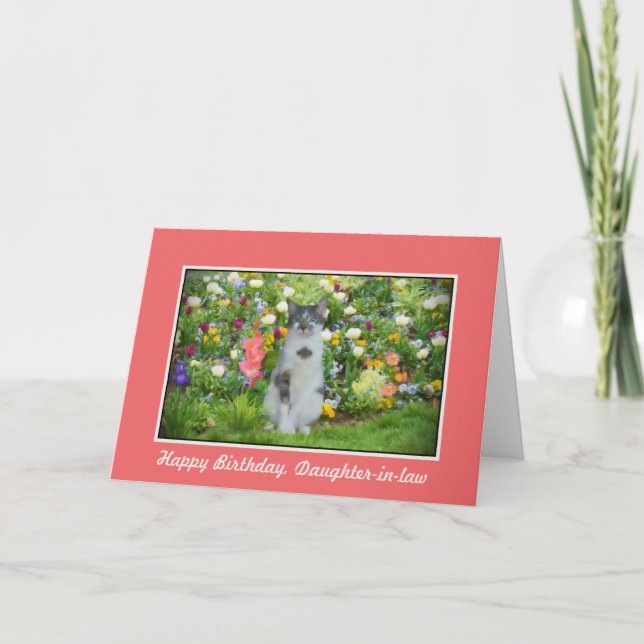 Birthday, Daughter-in-law, Cat Among The Flowers Card (Front)