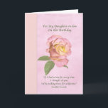 Birthday, Daughter-in-law, Peace Rose Card<br><div class="desc">This birthday greeting for a daughter-in-law is a soft and dreamy floral design. A pink and yellow Peace Rose is shown on a background of muted pink. A wide vertical border in a pinkish yellow hue is on the left side of the image. A quote from an old Swedish proverb...</div>